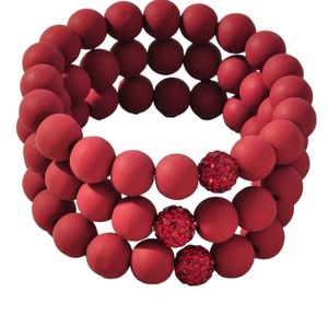 Wine Red Bead Bracelet Stack NWT